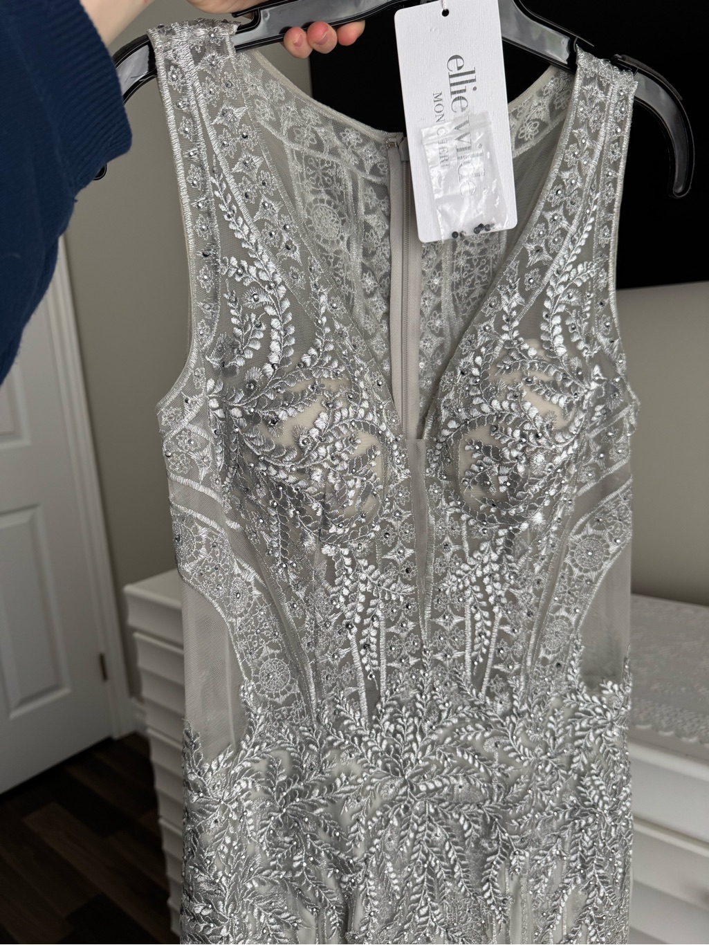 Ellie Wilde Silver Beaded Evening Gown